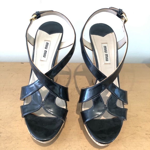 Miu Miu Cutout Slingback Cork Wedge Sandal Sz. 37 - Picture 1 of 8